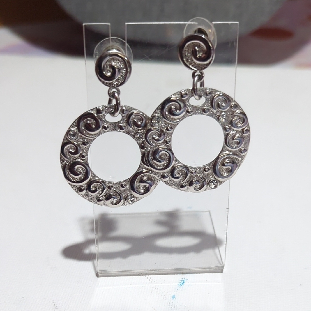 ✨ Silver Scroll Large Hoop Dangle Earrings 3D Filigree Design ✨
